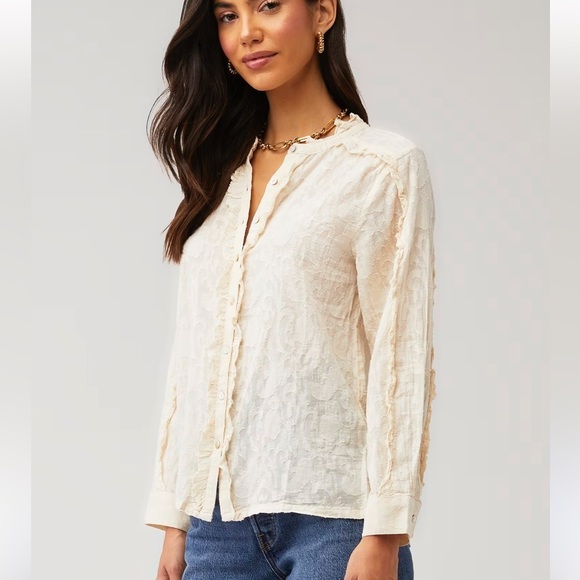 Cleobella Freya Button Down Embroidered Blouse Cream Small Womens - Picture 13 of 15